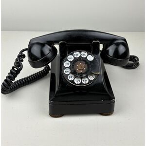 Vintage 1940s Western Electric FIW F1W Black Rotary Desktop Telephone Black USA
